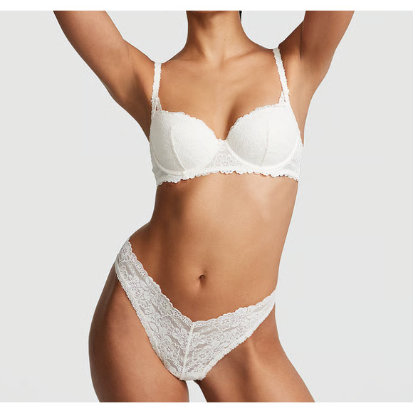 PINK Victoria's Secret Wink V-Front Lace Brazilian Panty Coconut White, Size XXL - Picture 3 of 3